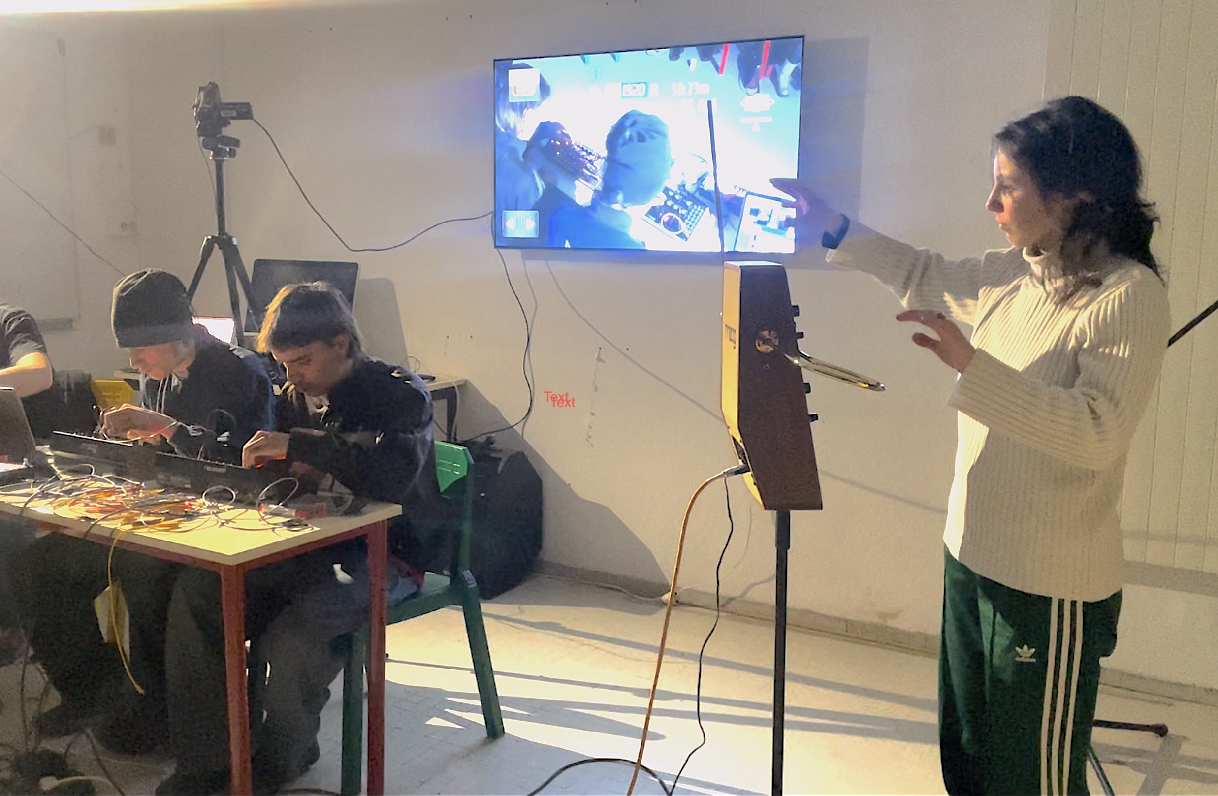 Speculative Listening class with theremin and semi-modular synthesizers